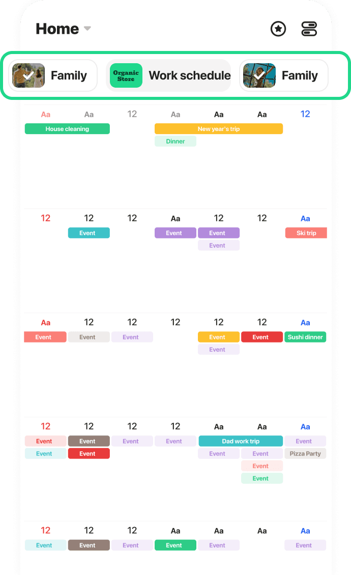 Switch calendars with filters